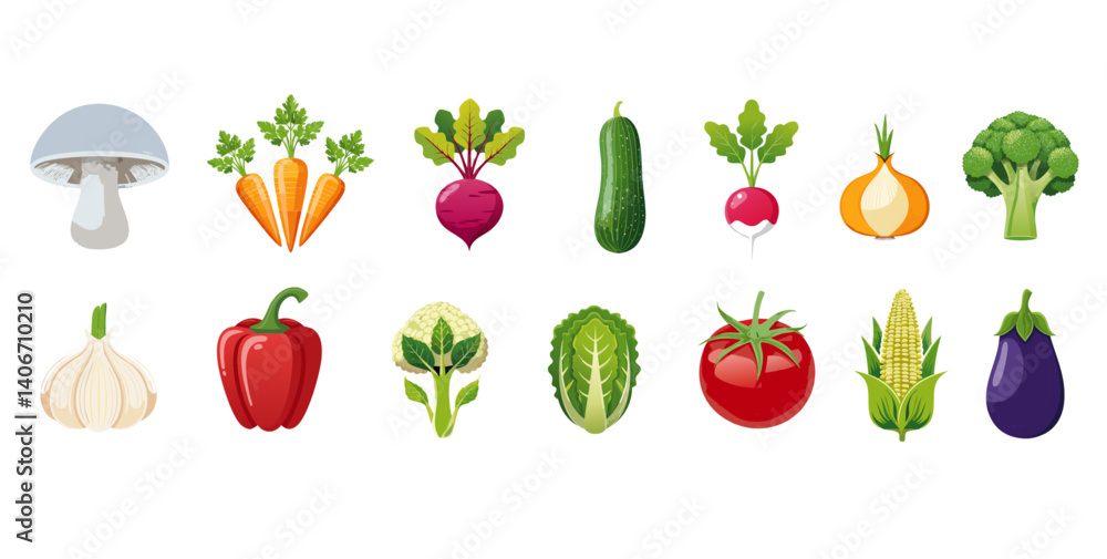 Set of different vegetables vector icon graphic design