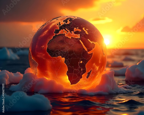 Earth Illustration Climate Change with Sunlight on Blue 3d Background