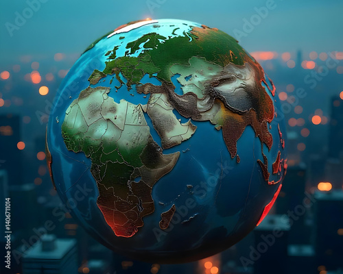 Earth Illustration Climate Change with Sunlight on Blue 3d Background