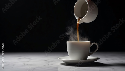 Pouring cup of coffee on black background