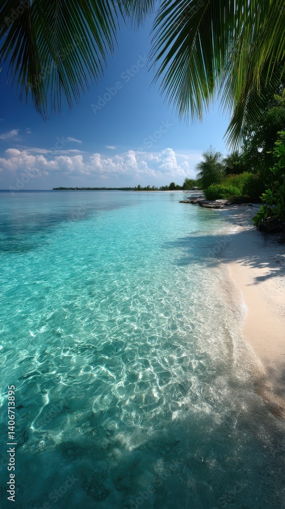 Fototapeta premium Tropical beach with turquoise water and palm trees..