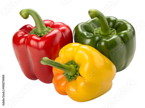 Trio of Vibrant Red, Green, and Yellow Bell Peppers on Transparent Background