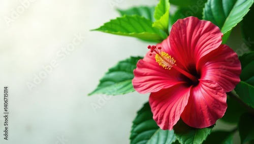 Bold, vibrant tropical hibiscus blooms, lush green leaves, floral, artwork, intense