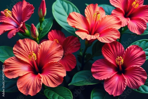 Wallpaper Mural Bold vibrant tropical hibiscus flowers, continuous design, red, flowers Torontodigital.ca