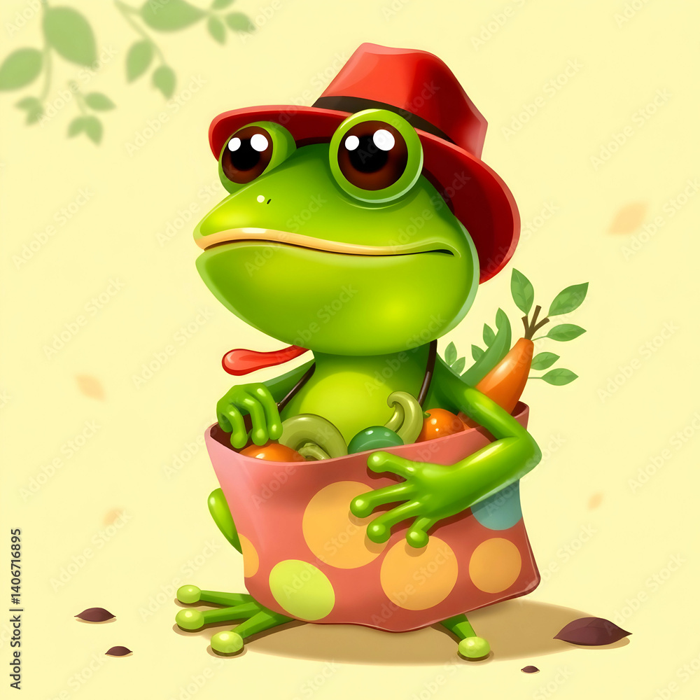 Fototapeta premium Fun frog holding a shopping bag