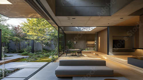 Wallpaper Mural modern Japanese villa with open living space and garden view Torontodigital.ca