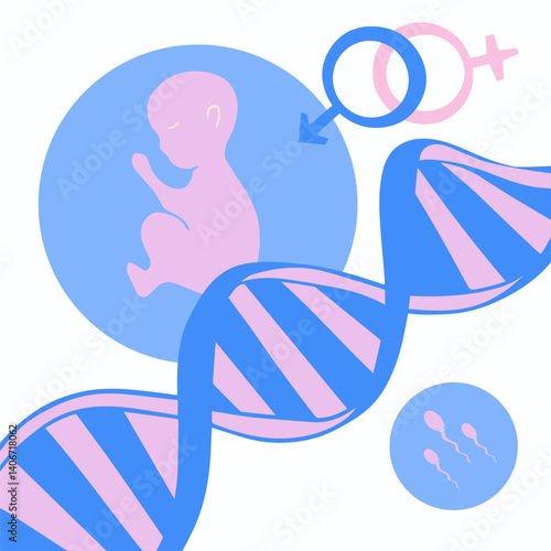 Vector isolated illustration of genetic study of the embryo. Paternity test. Genetic biomaterial of parents.