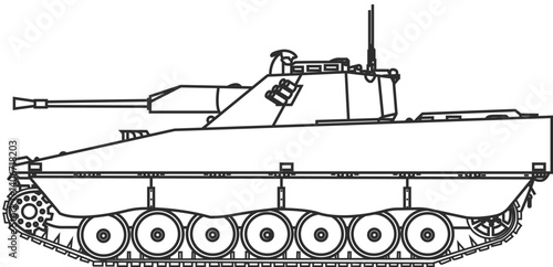 CV90 tracked armored infantry fighting vehicle icon line black color.