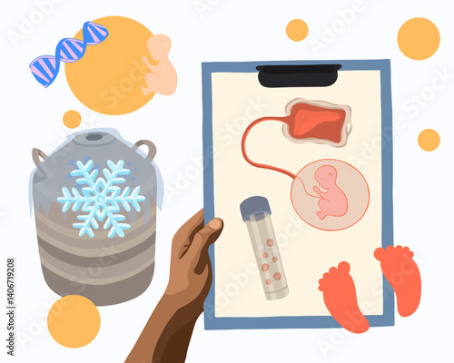 Vector isolated illustration of cord blood freezing. Stem cell cryobank.