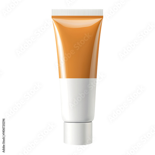 Obraz na płótnie Realistic orange tube of sunscreen with smooth glossy surface and a white screw cap standing upright on a transparent background without any shadows or branding w salonie