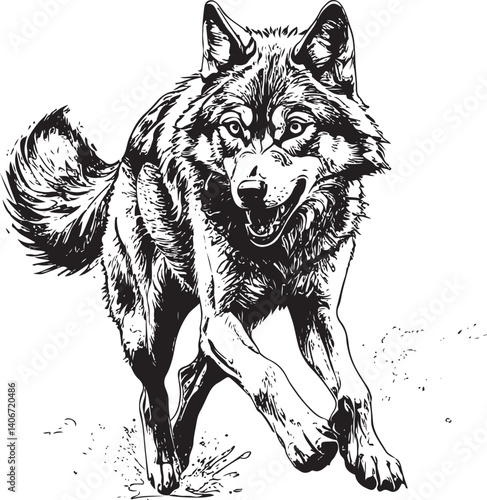 wolf vector illustration, jumping wolf