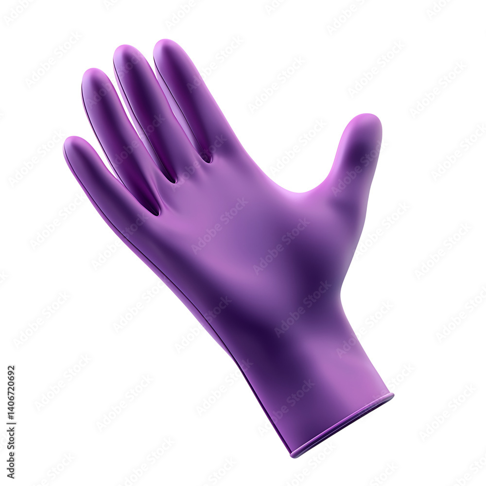 Realistic purple glove with textured grip on fingers and palm shown upright and isolated on a transparent background without any branding or shadow present