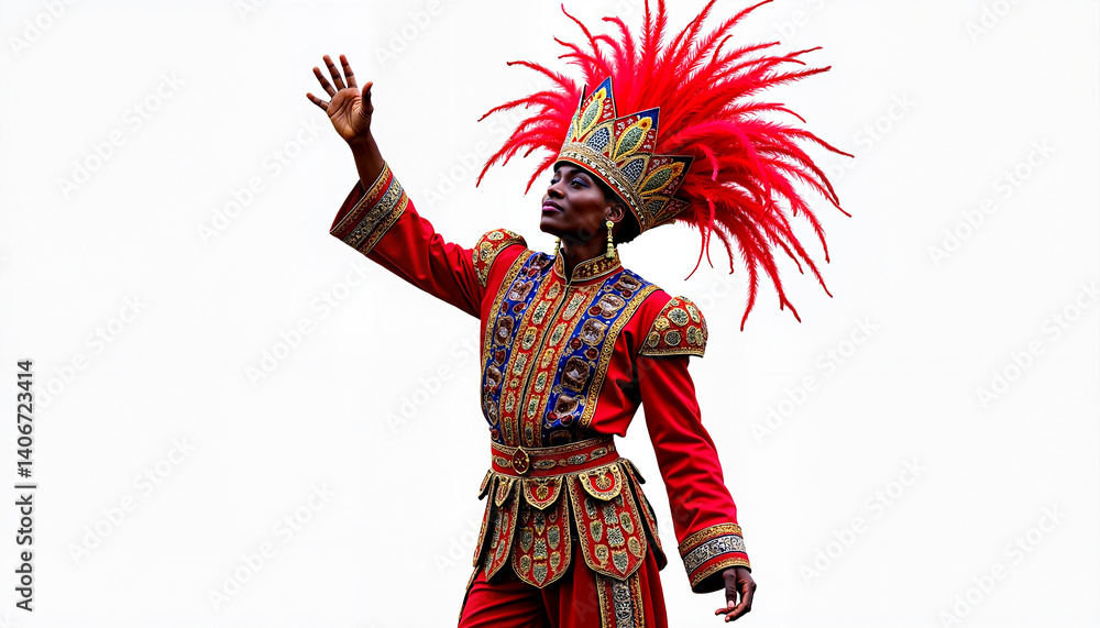 Obraz premium Dancer in colorful costume expressing joy against white background 