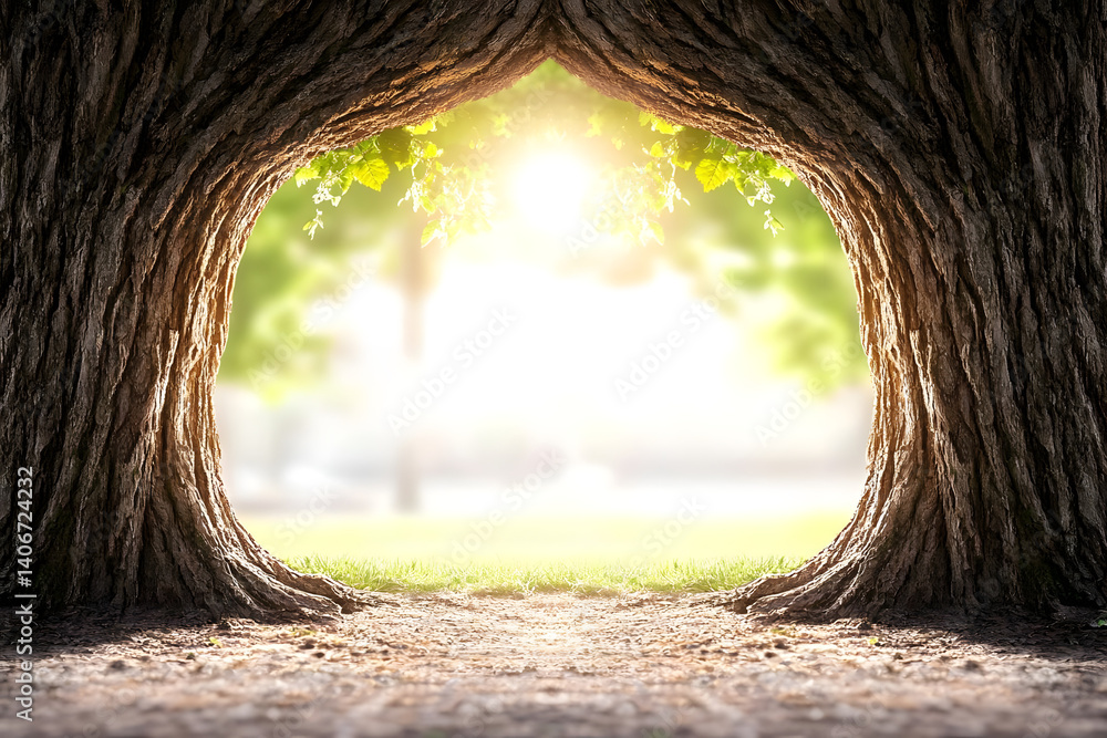 Obraz premium Nature's Arch: Trees, Sunlight, Green