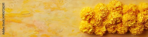 Vibrant Yellow Marigold Flowers Border Frame on Textured Background with Ample Copy Space for Text