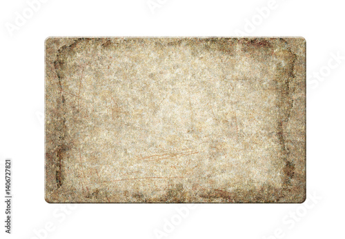 Old metallic plank. Vintage metal plate. Isolated on white background. Mock up template. Copy space for text