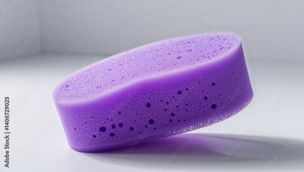 Purple sponge with textured surface for cleaning and scrubbing tasks. Purple sponge with textured surface for cleaning and scrubbing tasks.