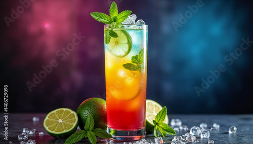 Vibrant Colorful Cocktail with Mint and Lime