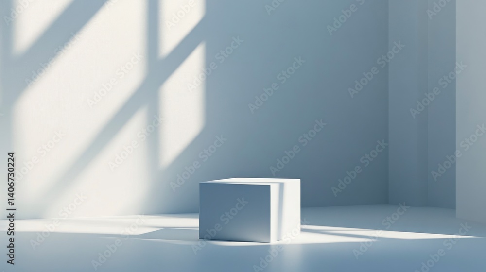 Fototapeta premium Minimalist white cube in a sunlit modern room