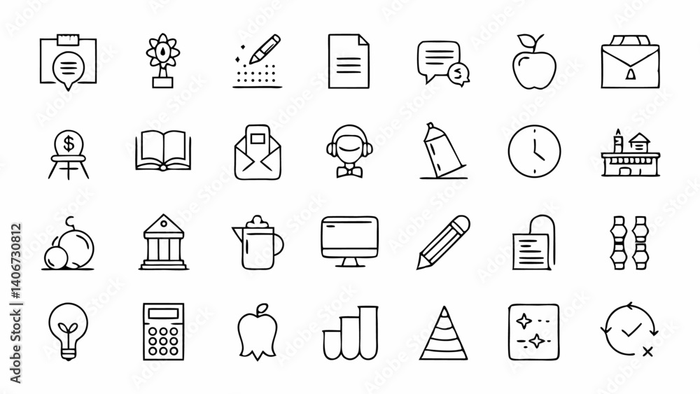 Access this modern outline icon pack focused on school subjects designed in a clean linear style suitable for online learning platforms educational games and academic websites Access this modern outline icon pack focused on school subjects designed in a clean linear style suitable for online learning platforms educational games and academic websites