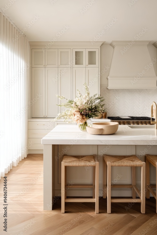 Fototapeta premium a serene organic modern kitchen bathed in soft natural colors