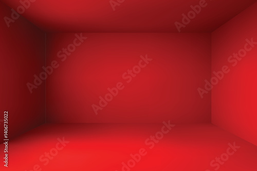 Red empty room product background in simple perspective gradient, vector illustration geometric wall and floor	