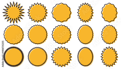 Hand-drawn jagged explosion speech bubble set (black and yellow)