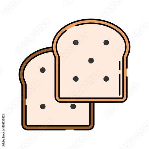 Bread Slice Flat design style two slices of white bread representing carbs suitable for breakfast menu and diet illustrations