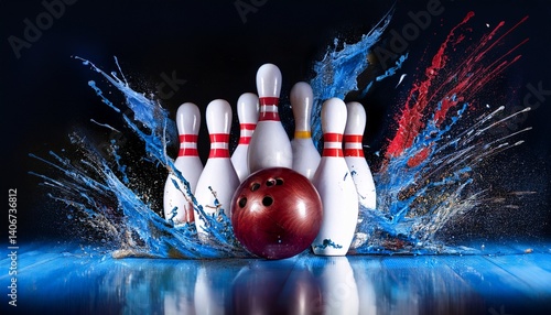 bowling ball and pins on black background