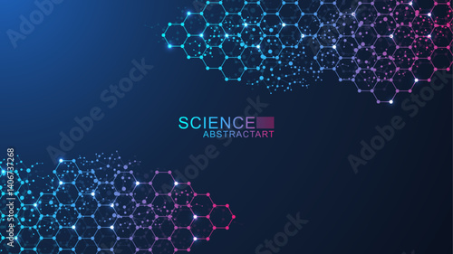 Health care abstract background with hexagons, lines and dots. Medical innovation banner template concept. Biology and pharmaceutical technology background. Vector illustration.