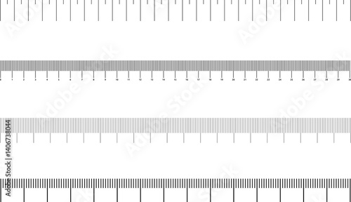 Graduated ruler illustration on a white background. Inch and centimeter ruler vector illustration. Various measurement scales with divisions.