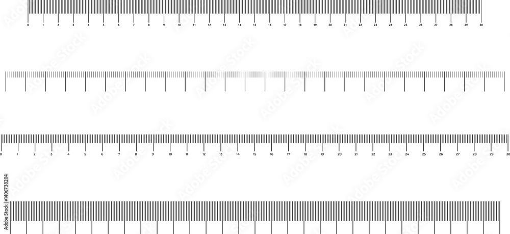 Graduated ruler illustration on a white background. Inch and centimeter ruler vector illustration. Various measurement scales with divisions. Graduated ruler illustration on a white background. Inch and centimeter ruler vector illustration. Various measurement scales with divisions.