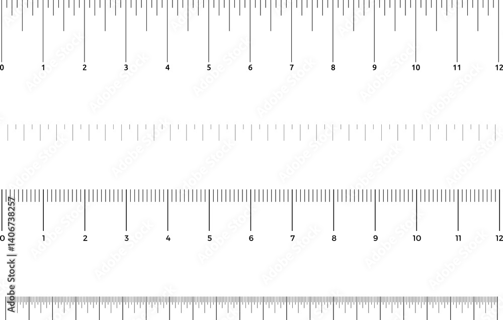 Graduated ruler illustration on a white background. Inch and centimeter ruler vector illustration. Various measurement scales with divisions. Graduated ruler illustration on a white background. Inch and centimeter ruler vector illustration. Various measurement scales with divisions.