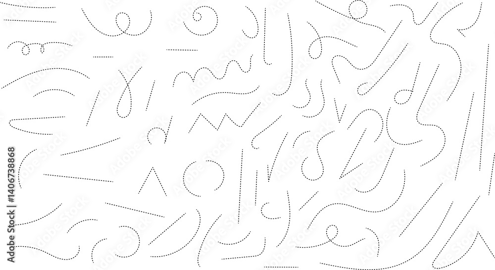 Hand drawn dotted curved line shape. Curved line illustration isolated on white background. Hand drawn dotted curved line shape. Curved line illustration isolated on white background.