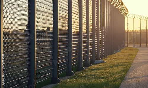 Sunset security fence, airport perimeter, pathway, safety