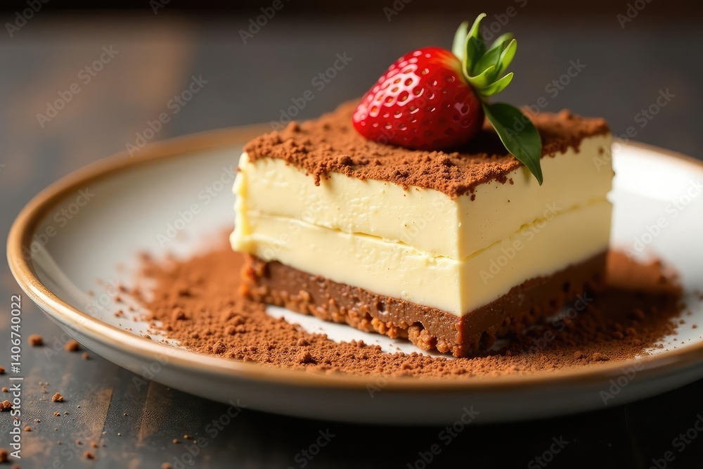 Close-up view of single serving tiramisu, dusted with cocoa , sweet, creamy, tiramisu Close-up view of single serving tiramisu, dusted with cocoa , sweet, creamy, tiramisu