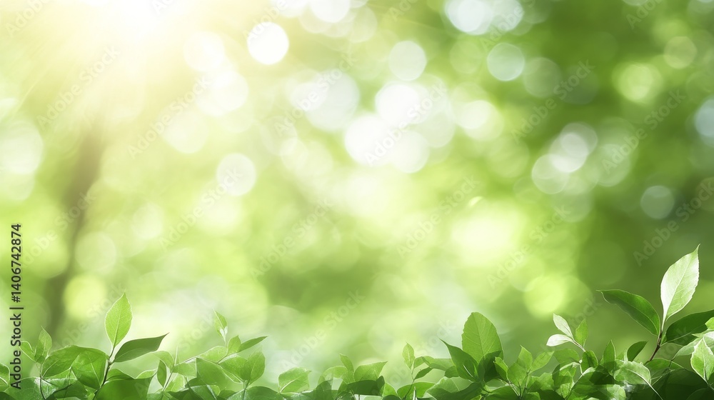 Green Natural Background, Refreshing Green Leaves With Bokeh And Blurred Sunlight, Spring Banner Green Natural Background, Refreshing Green Leaves With Bokeh And Blurred Sunlight, Spring Banner