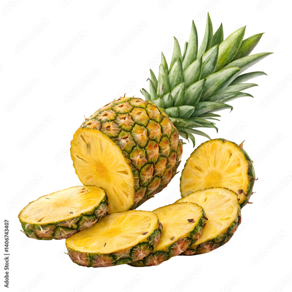 Juicy Pineapple Slices: Fresh Fruit Image on transparent background Juicy Pineapple Slices: Fresh Fruit Image on transparent background