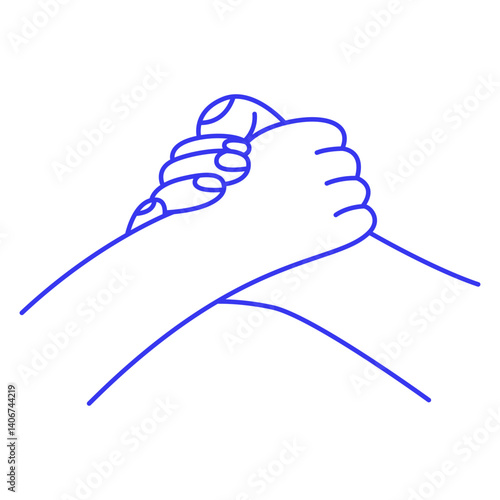 Arm wrestling. Hand gesture doodle icon. Contour vector illustration