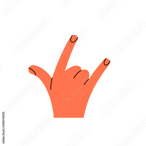 Hand gesture. Color trendy vector illustration. Index, middle, ring, little fingers and thumb