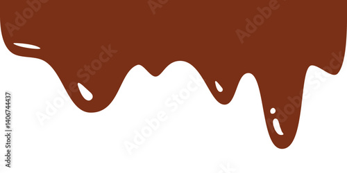 Flowing melted chocolate. Liquid drips or liquid sauce drop. Liquid chocolate, cream, syrup, milk, paint, ink, slime, dark chocolate on white background