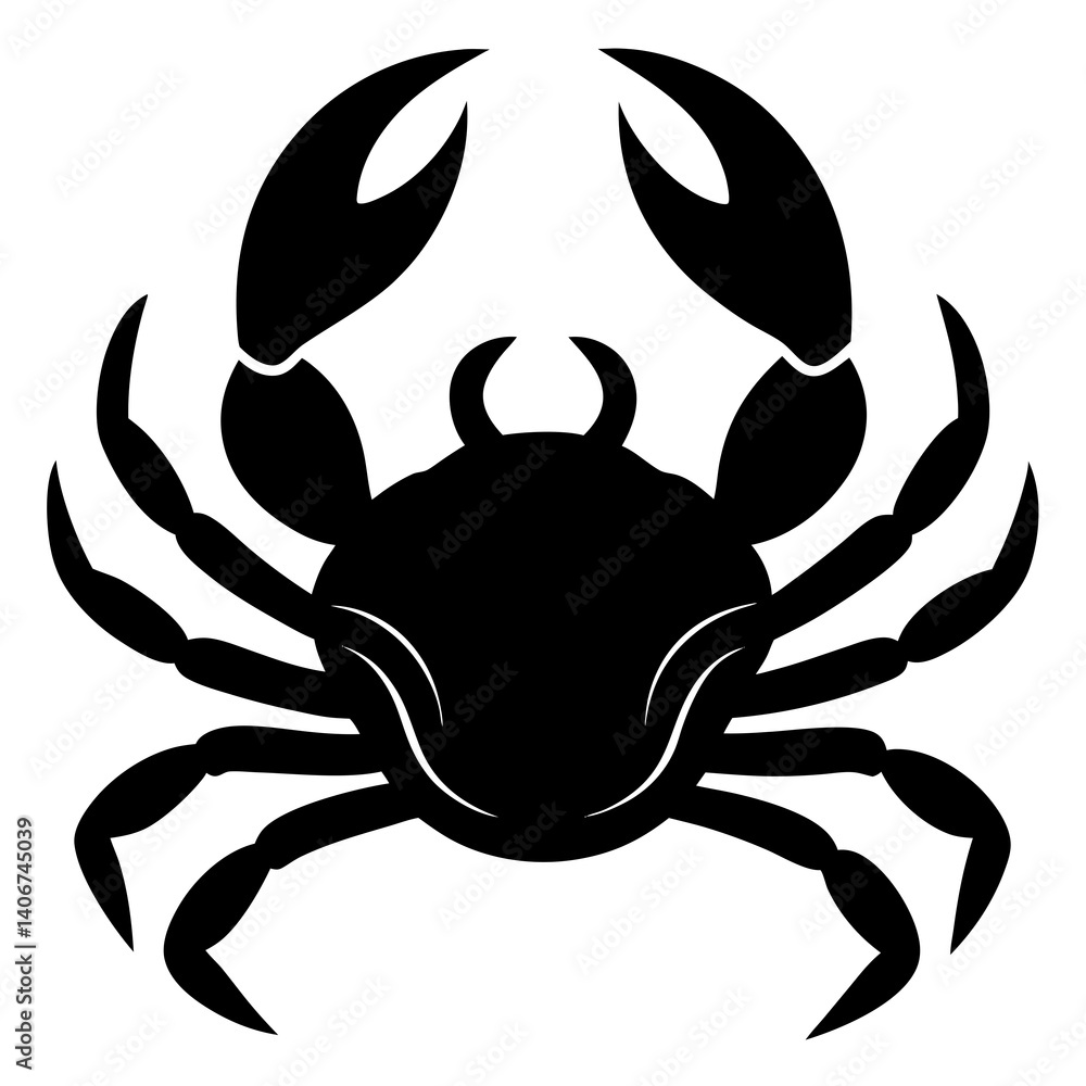 Black silhouette crab simple design graphic icon on white background Black silhouette crab simple design graphic icon on white background