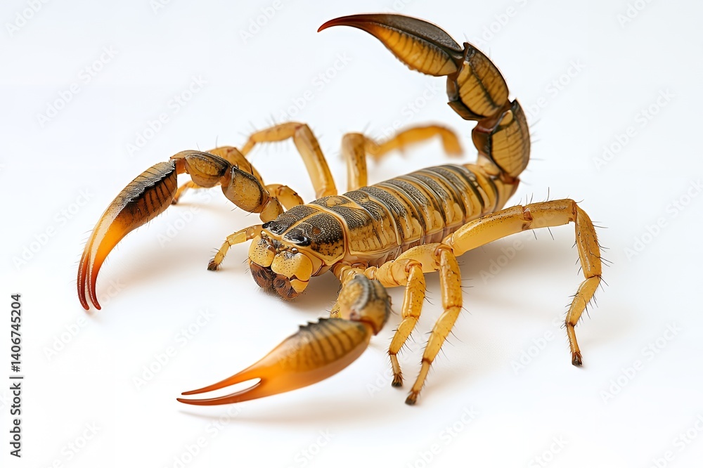 Detailed Close up of a Yellow Scorpion on White Background Arachnid Insect Detailed Close up of a Yellow Scorpion on White Background Arachnid Insect
