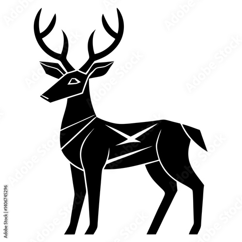 Stylized deer head logo black silhouette minimalist design on white on white background