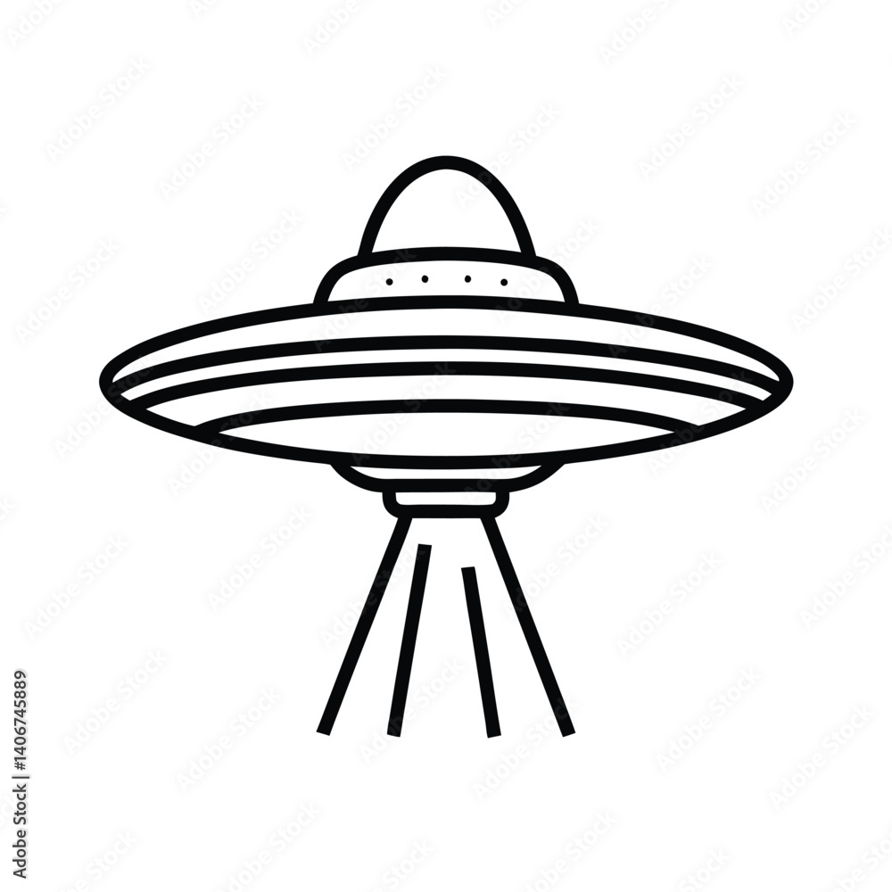 UFO Flying Saucer Continuous Line Drawing Illustration UFO Flying Saucer Continuous Line Drawing Illustration