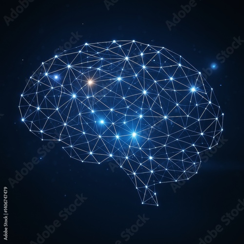 Obraz na płótnie Glowing neural network brain symbol made of connected blue light nodes on dark background representing modern mind and brainstorming concept. w salonie