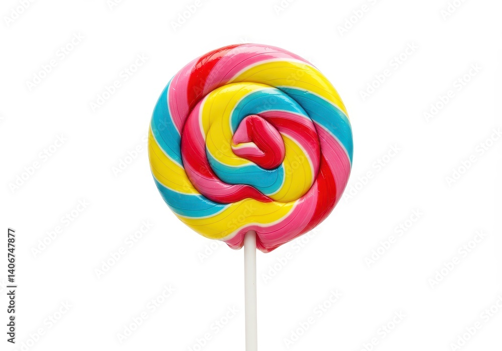Colorful swirl rainbow lollipop isolated on white background Colorful swirl rainbow lollipop isolated on white background