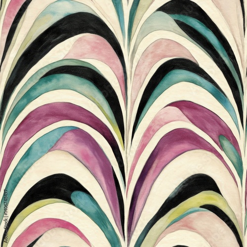 Abstract Watercolor Wave Seamless Pattern Tile Background in Pastel Tones