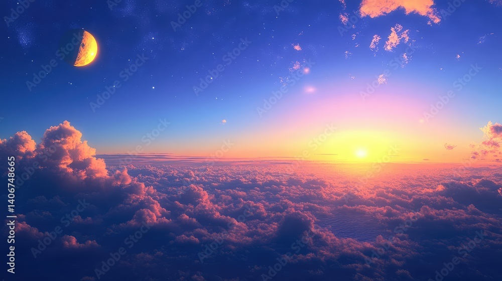 Fototapeta premium sunocean moon with clouds
