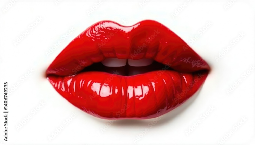 Close-up vibrant red lips isolated on pure white , photography, high resolution Close-up vibrant red lips isolated on pure white , photography, high resolution